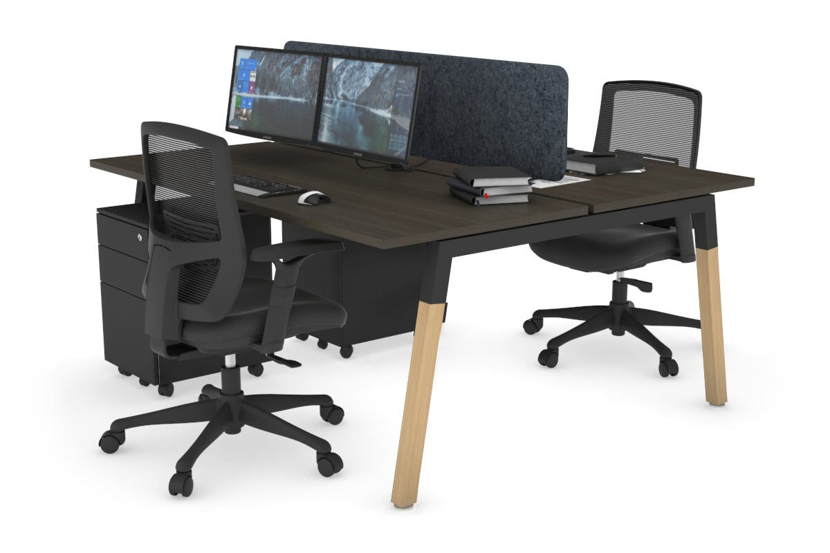 Quadro A Leg 2 Person Office Workstations - Wood Leg Cross Beam [1400L x 700W] Jasonl black leg dark oak dark grey echo panel (400H x 1200W)