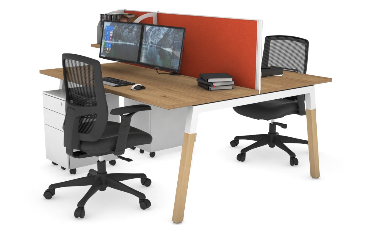 Quadro A Leg 2 Person Office Workstations - Wood Leg Cross Beam [1400L x 700W] Jasonl white leg salvage oak orange squash (500H x 1400W)