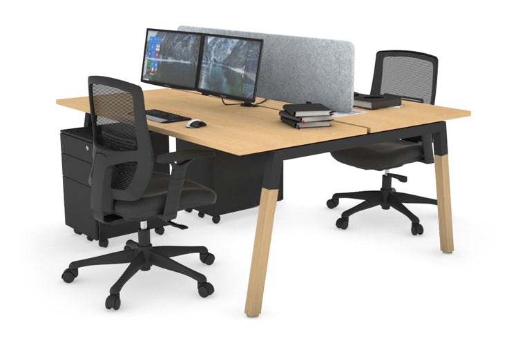 Quadro A Leg 2 Person Office Workstations - Wood Leg Cross Beam [1400L x 700W] Jasonl black leg maple light grey echo panel (400H x 1200W)