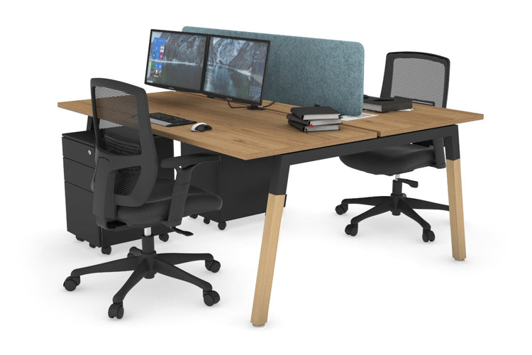 Quadro A Leg 2 Person Office Workstations - Wood Leg Cross Beam [1400L x 700W] Jasonl black leg salvage oak blue echo panel (400H x 1200W)