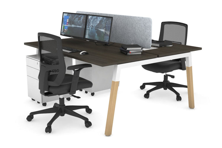 Quadro A Leg 2 Person Office Workstations - Wood Leg Cross Beam [1400L x 700W] Jasonl white leg dark oak light grey echo panel (400H x 1200W)