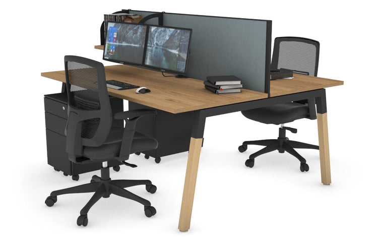 Quadro A Leg 2 Person Office Workstations - Wood Leg Cross Beam [1400L x 700W] Jasonl black leg salvage oak cool grey (500H x 1400W)