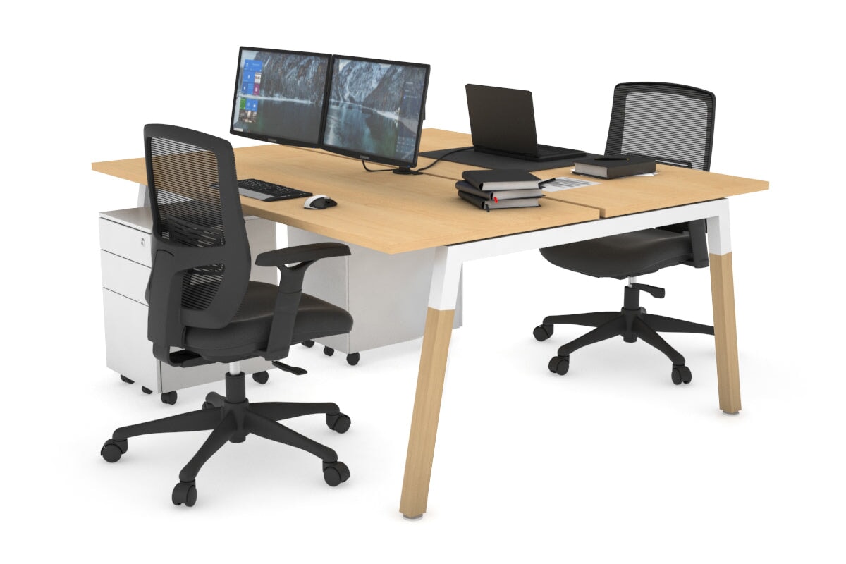 Quadro A Leg 2 Person Office Workstations - Wood Leg Cross Beam [1400L x 700W] Jasonl white leg maple none