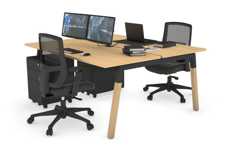 Quadro A Leg 2 Person Office Workstations - Wood Leg Cross Beam [1600L x 700W] Jasonl black leg maple none