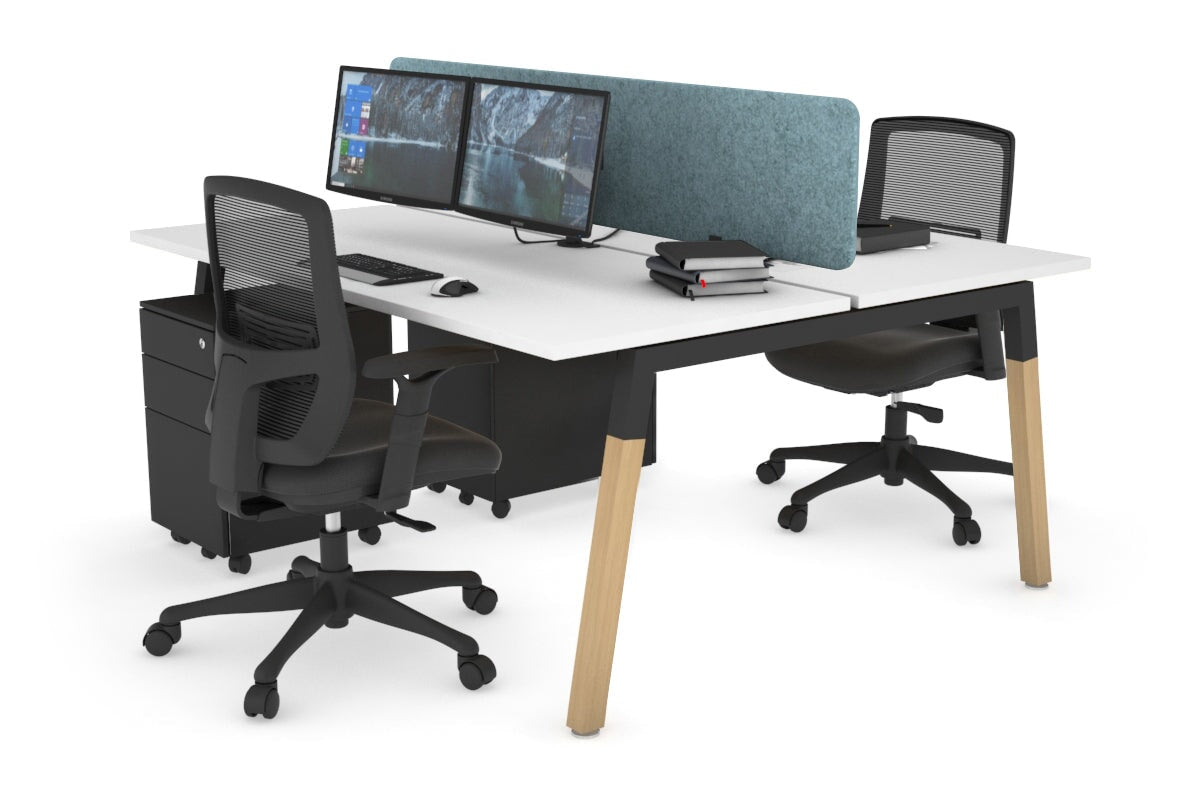 Quadro A Leg 2 Person Office Workstations - Wood Leg Cross Beam [1600L x 700W] Jasonl black leg white blue echo panel (400H x 1600W)