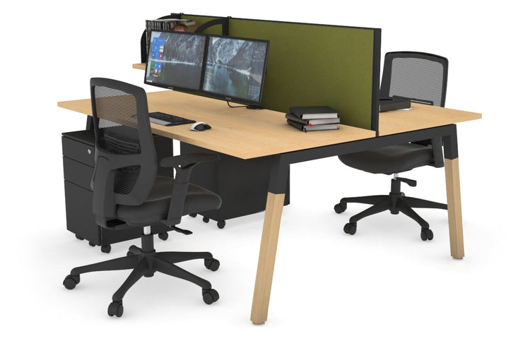 Quadro A Leg 2 Person Office Workstations - Wood Leg Cross Beam [1600L x 700W] Jasonl black leg maple green moss (500H x 1600W)