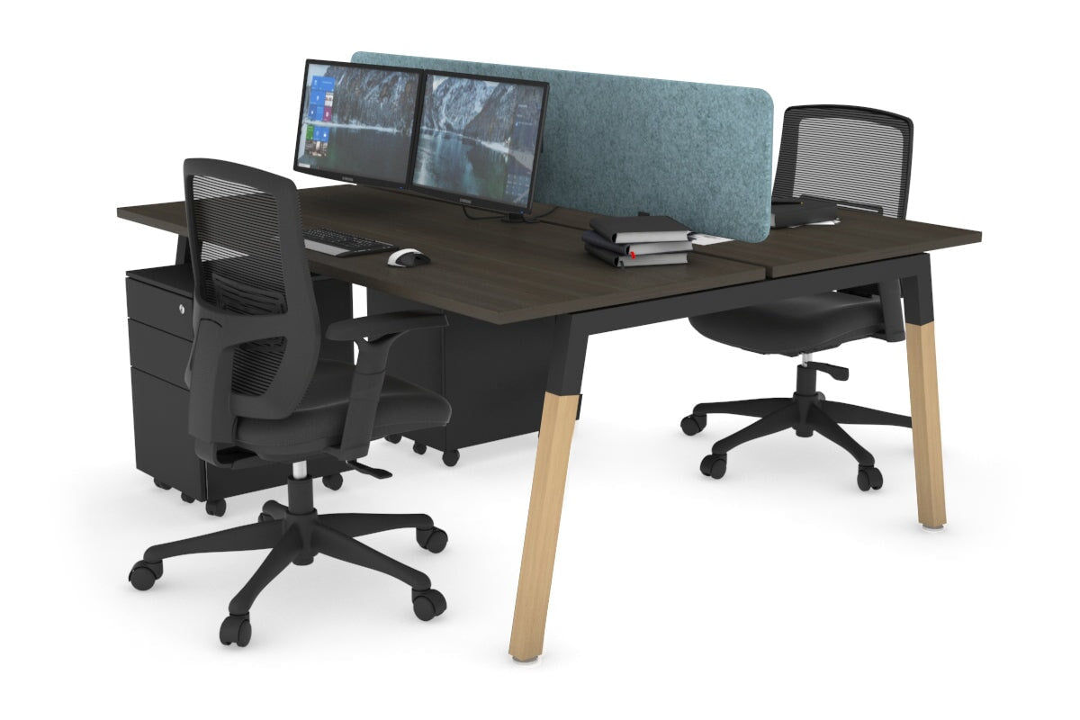 Quadro A Leg 2 Person Office Workstations - Wood Leg Cross Beam [1600L x 700W] Jasonl black leg dark oak blue echo panel (400H x 1600W)