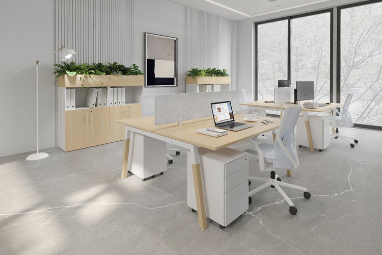 Quadro A Leg 2 Person Office Workstations - Wood Leg Cross Beam [1600L x 700W] Jasonl 