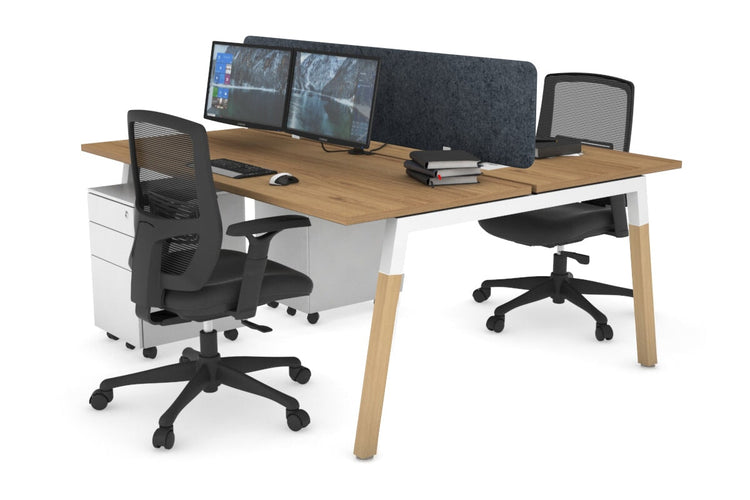 Quadro A Leg 2 Person Office Workstations - Wood Leg Cross Beam [1600L x 700W] Jasonl white leg salvage oak dark grey echo panel (400H x 1600W)