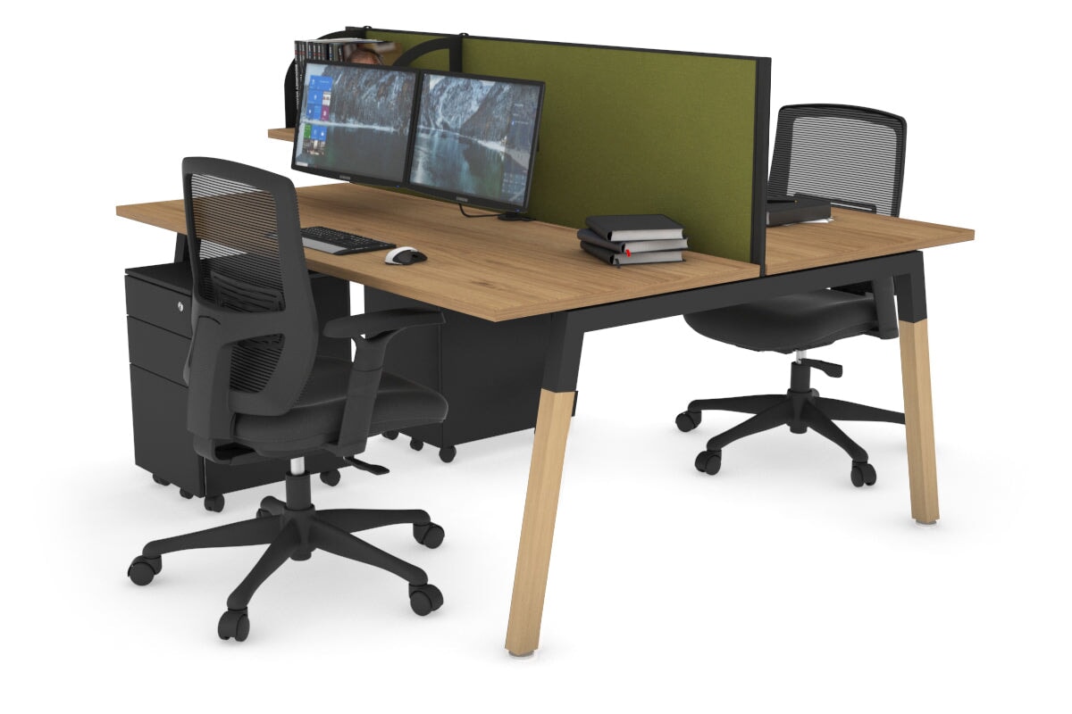Quadro A Leg 2 Person Office Workstations - Wood Leg Cross Beam [1600L x 700W] Jasonl black leg salvage oak green moss (500H x 1600W)