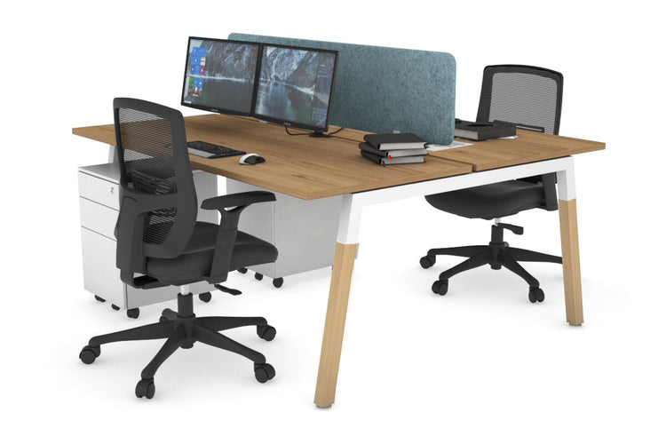 Quadro A Leg 2 Person Office Workstations - Wood Leg Cross Beam [1800L x 700W] Jasonl white leg salvage oak blue echo panel (400H x 1600W)
