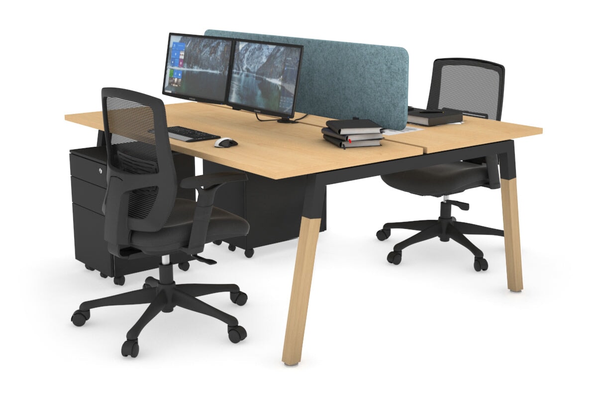 Quadro A Leg 2 Person Office Workstations - Wood Leg Cross Beam [1800L x 700W] Jasonl black leg maple blue echo panel (400H x 1600W)