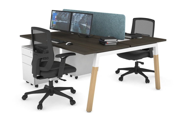 Quadro A Leg 2 Person Office Workstations - Wood Leg Cross Beam [1800L x 700W] Jasonl white leg dark oak blue echo panel (400H x 1600W)