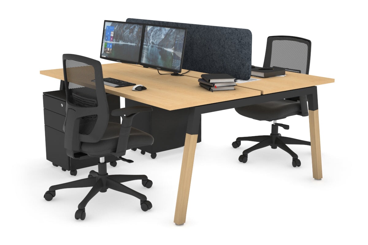 Quadro A Leg 2 Person Office Workstations - Wood Leg Cross Beam [1800L x 700W] Jasonl black leg maple dark grey echo panel (400H x 1600W)