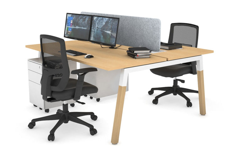 Quadro A Leg 2 Person Office Workstations - Wood Leg Cross Beam [1800L x 700W] Jasonl white leg maple light grey echo panel (400H x 1600W)