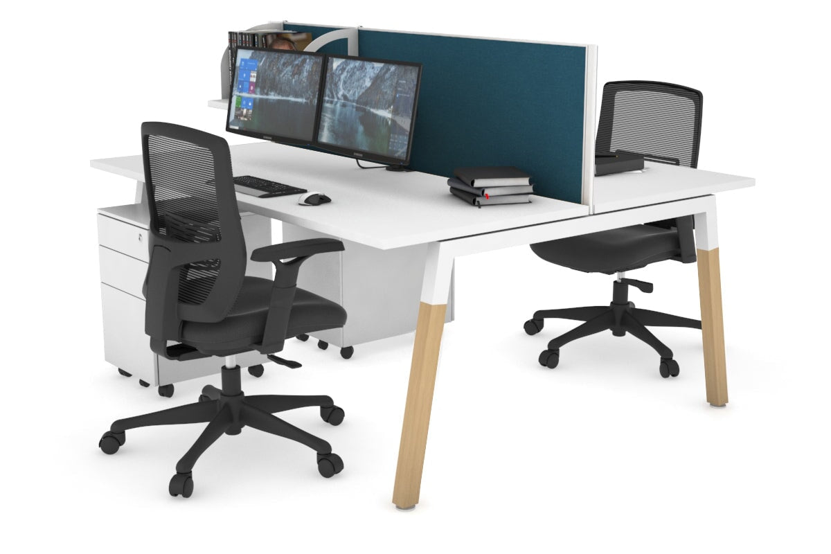 Quadro A Leg 2 Person Office Workstations - Wood Leg Cross Beam [1800L x 700W] Jasonl white leg white deep blue (500H x 1800W)