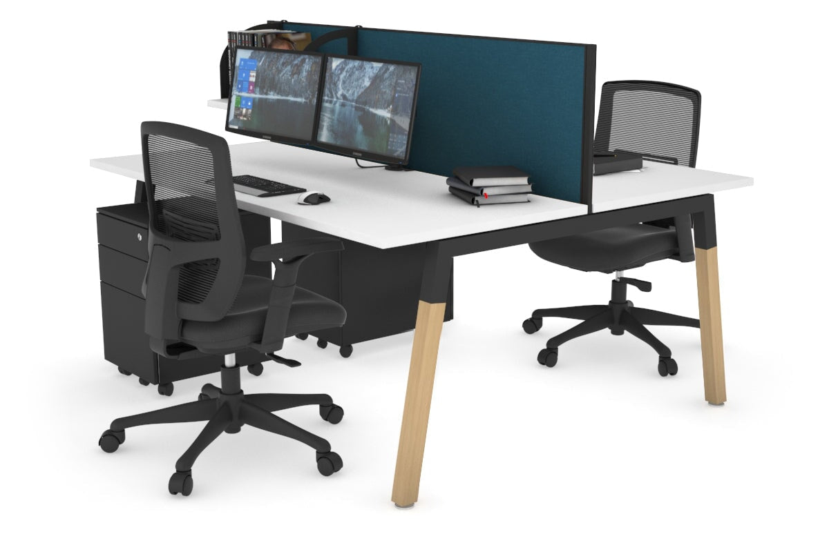 Quadro A Leg 2 Person Office Workstations - Wood Leg Cross Beam [1800L x 700W] Jasonl black leg white deep blue (500H x 1800W)