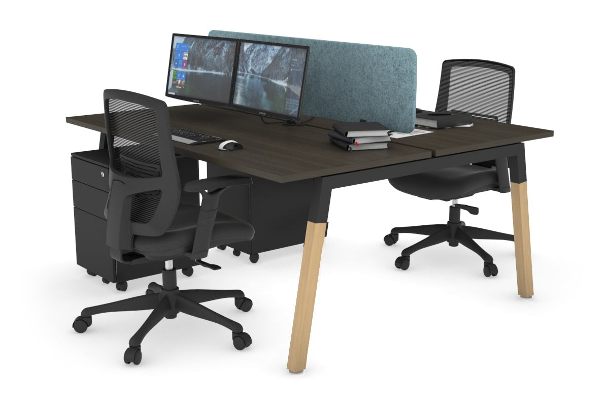 Quadro A Leg 2 Person Office Workstations - Wood Leg Cross Beam [1800L x 700W] Jasonl black leg dark oak blue echo panel (400H x 1600W)