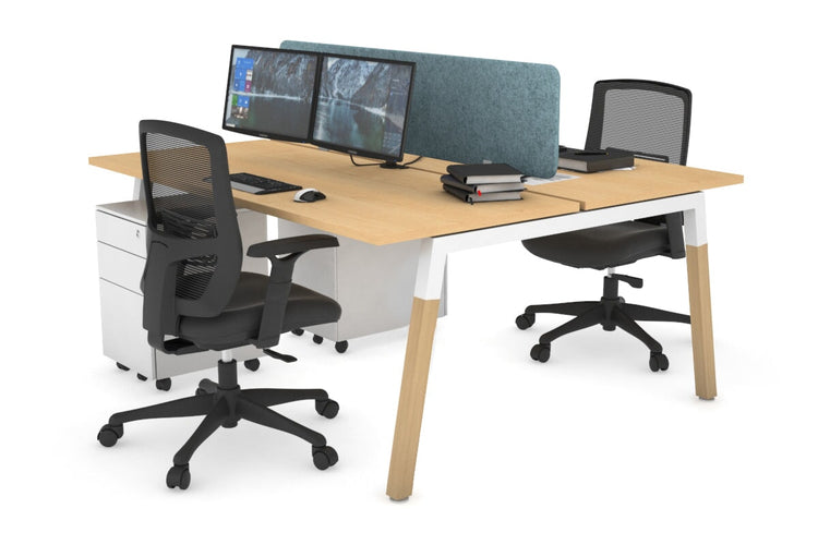 Quadro A Leg 2 Person Office Workstations - Wood Leg Cross Beam [1800L x 700W] Jasonl white leg maple blue echo panel (400H x 1600W)