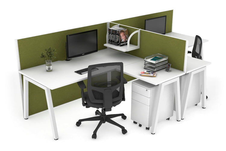 Quadro A Leg 2 Person Corner Workstations - T Configuration [1400L x 1800W with Cable Scallop] Jasonl white leg white green moss