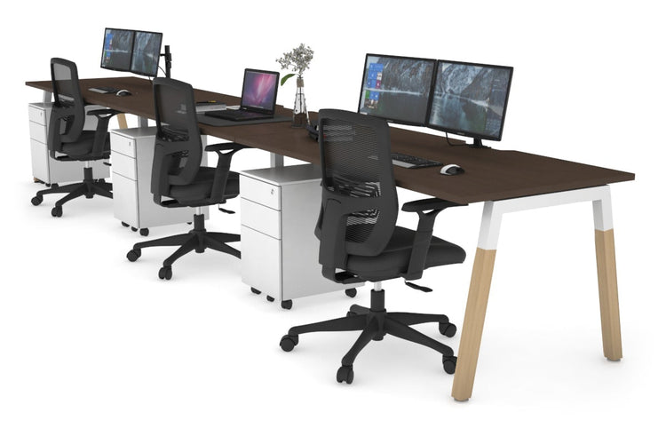 Quadro A Leg 3 Person Run Office Workstations - Wood Leg Cross Beam [1200L x 800W with Cable Scallop] Jasonl white leg wenge 