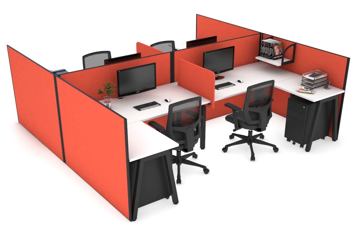 Quadro A leg 4 Person Corner Workstations - H Configuration - Black Frame [1600L x 1800W with Cable Scallop] Jasonl white squash orange biscuit panel