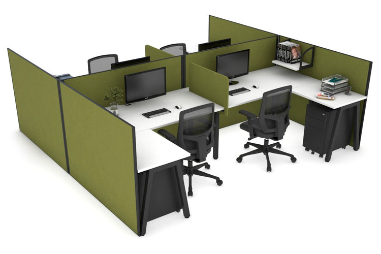 Quadro A leg 4 Person Corner Workstations - H Configuration - Black Frame [1600L x 1800W with Cable Scallop] Jasonl white green moss biscuit panel