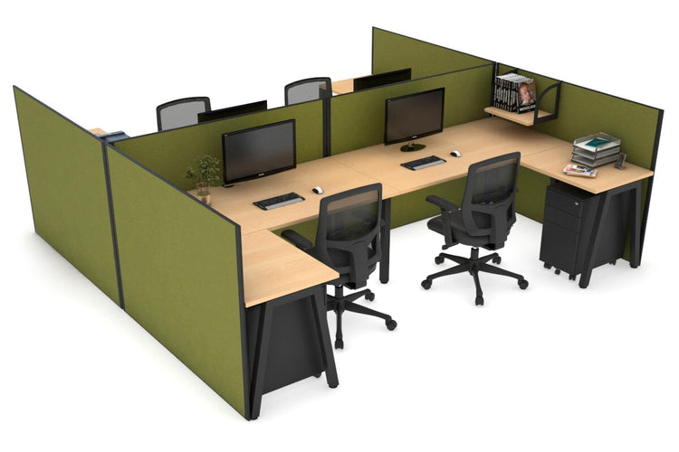 Quadro A leg 4 Person Corner Workstations - H Configuration - Black Frame [1600L x 1800W with Cable Scallop] Jasonl maple green moss none