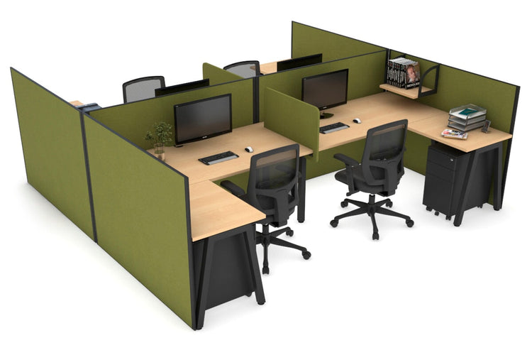 Quadro A leg 4 Person Corner Workstations - H Configuration - Black Frame [1600L x 1800W with Cable Scallop] Jasonl maple green moss biscuit panel