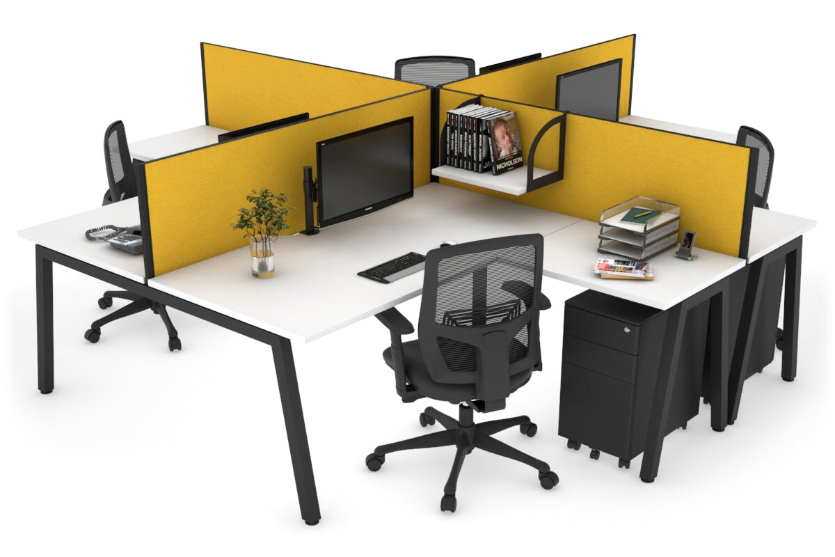 Quadro A leg 4 Person Corner Workstations [1800L x 1800W with Cable Scallop] Jasonl black leg white mustard yellow