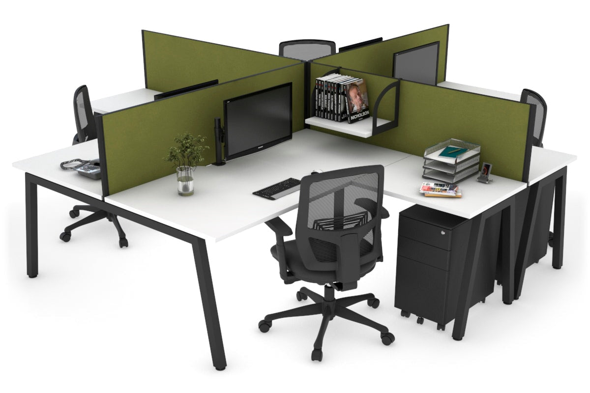 Quadro A leg 4 Person Corner Workstations [1800L x 1800W with Cable Scallop] Jasonl black leg white green moss