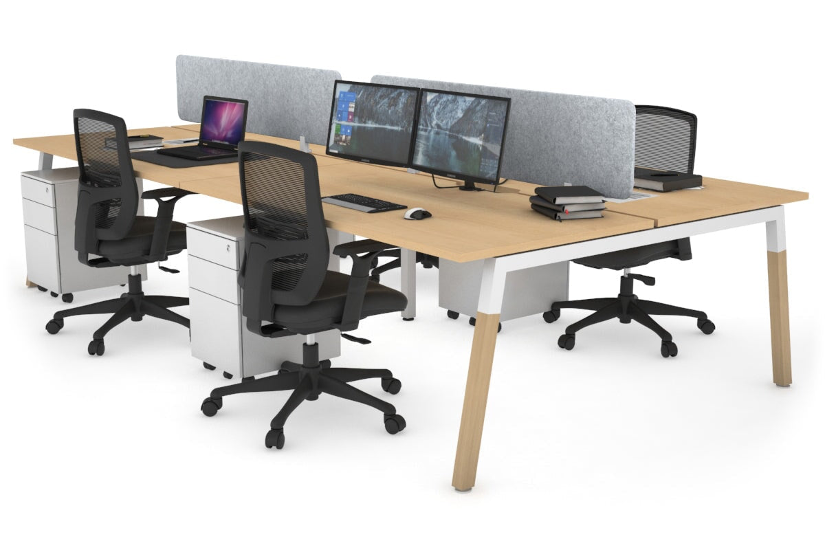 Quadro A Leg 4 Person Office Workstations - Wood Leg Cross Beam [1800L x 800W with Cable Scallop] Jasonl white leg maple light grey echo panel (400H x 1600W)