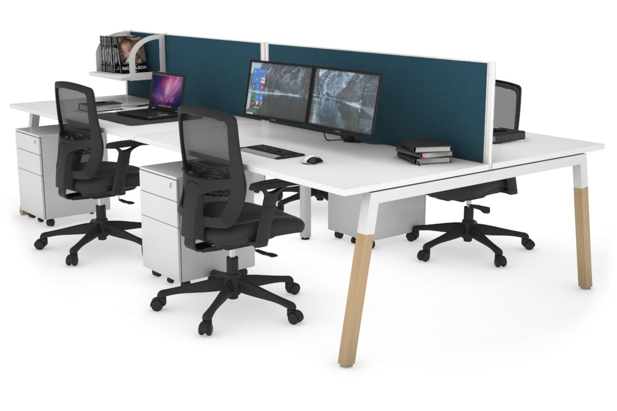 Quadro A Leg 4 Person Office Workstations - Wood Leg Cross Beam [1800L x 800W with Cable Scallop] Jasonl white leg white deep blue (500H x 1800W)