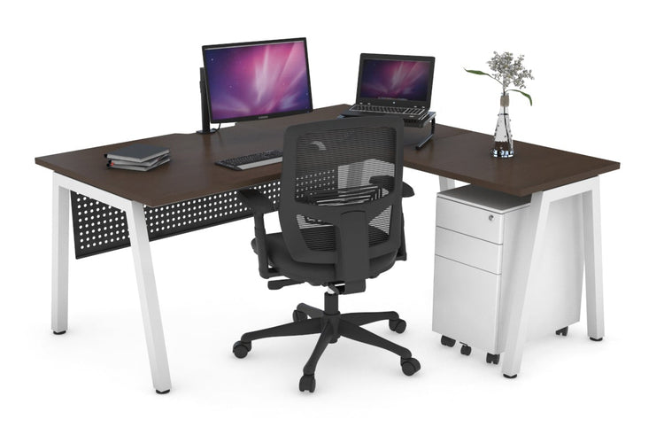 Quadro A Leg L-Shaped Corner Office Desk [1400L x 1550W with Cable Scallop] Jasonl white leg wenge black modesty
