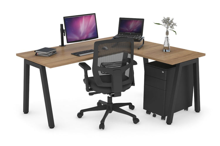 Quadro A Leg L-Shaped Corner Office Desk [1400L x 1700W] Jasonl black leg salvage oak none