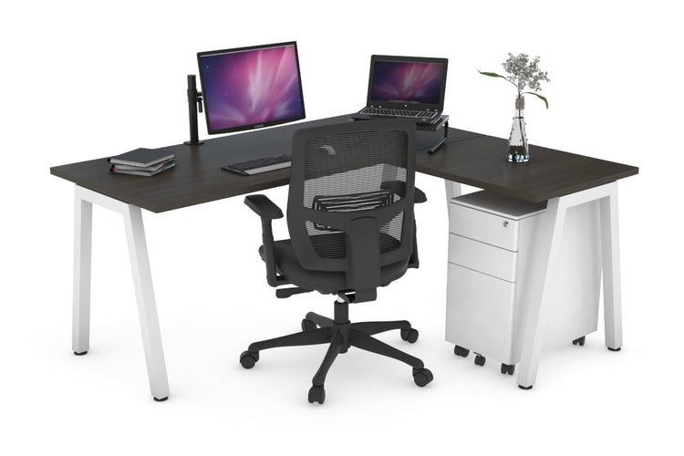 Quadro A Leg L-Shaped Corner Office Desk [1400L x 1700W] Jasonl white leg dark oak none