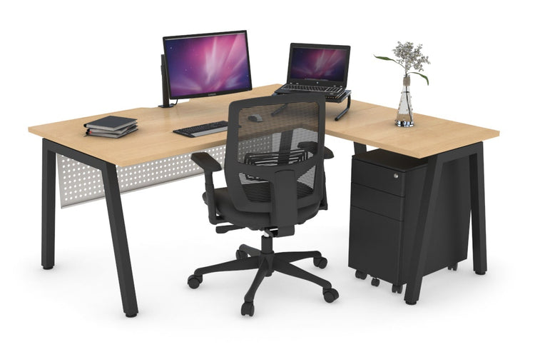 Quadro A Leg L-Shaped Corner Office Desk [1600L x 1550W with Cable Scallop] Jasonl black leg maple white modesty