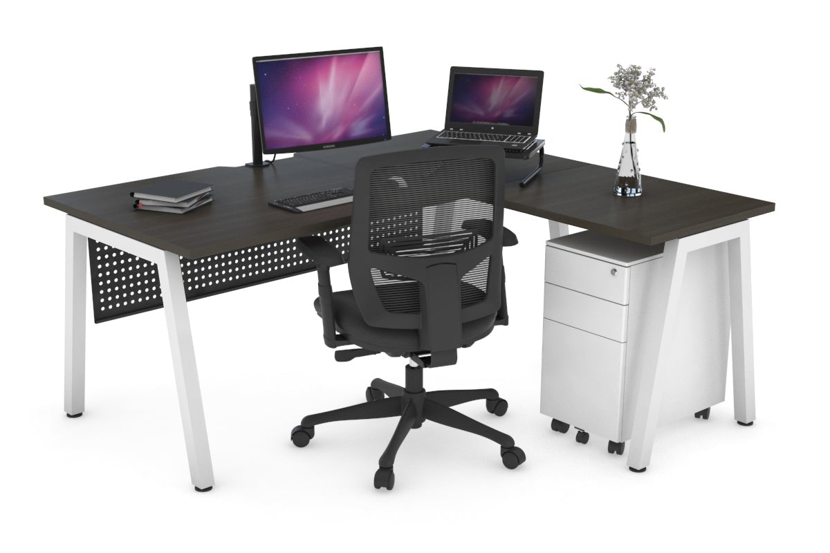 Quadro A Leg L-Shaped Corner Office Desk [1600L x 1550W with Cable Scallop] Jasonl white leg dark oak black modesty