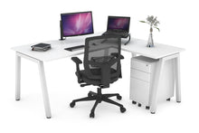  - Quadro A Leg L-Shaped Corner Office Desk [1600L x 1550W with Cable Scallop] - 1