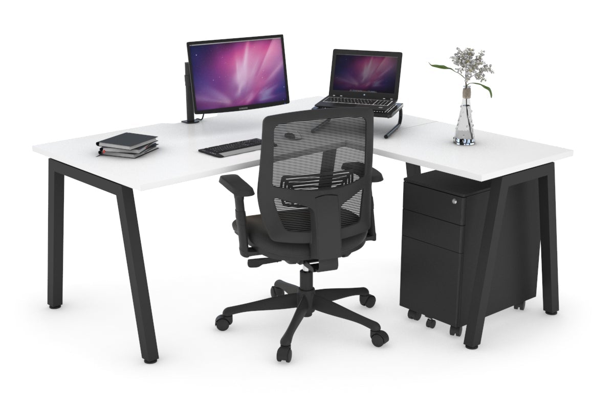 Quadro A Leg L-Shaped Corner Office Desk [1600L x 1550W with Cable Scallop] Jasonl black leg white none