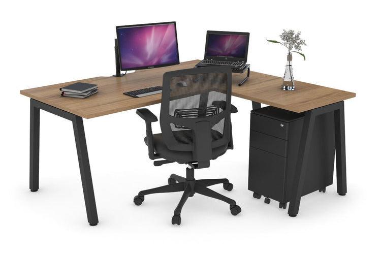 Quadro A Leg L-Shaped Corner Office Desk [1600L x 1550W with Cable Scallop] Jasonl black leg salvage oak none