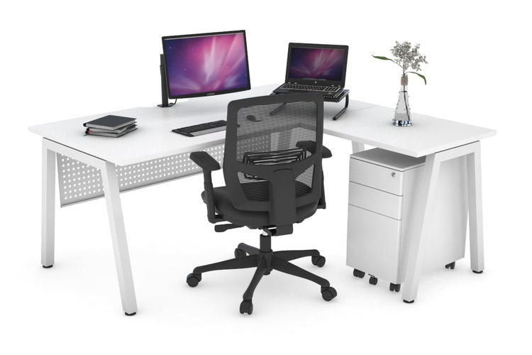 Quadro A Leg L-Shaped Corner Office Desk [1600L x 1550W with Cable Scallop] Jasonl white leg white white modesty