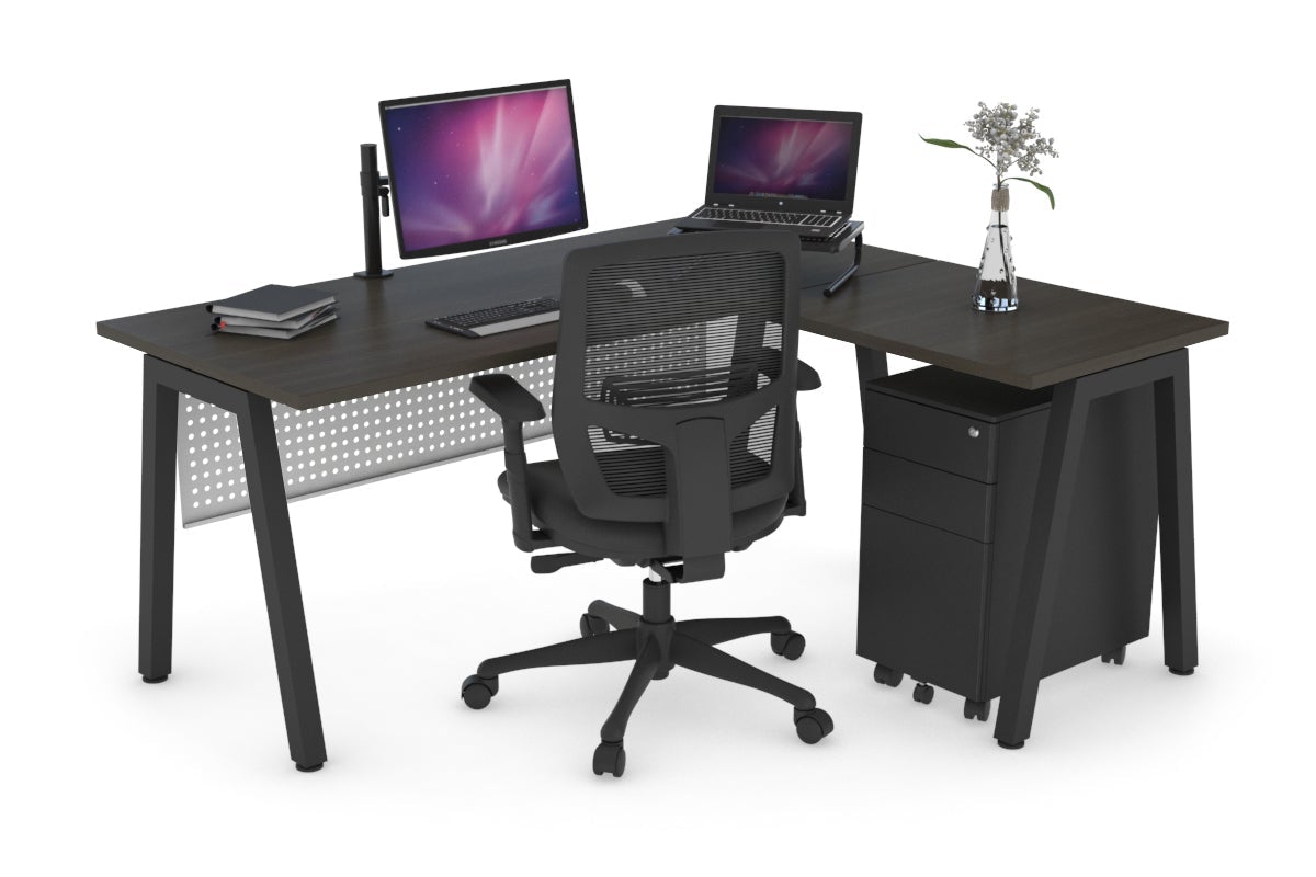 Quadro A Leg L-Shaped Corner Office Desk [1800L x 1450W] Jasonl black leg dark oak white modesty