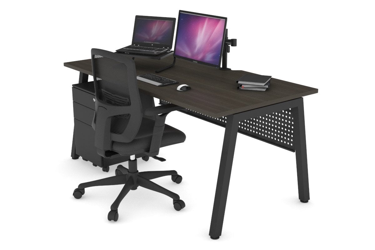 Quadro A Leg Office Desk [1200L x 800W with Cable Scallop] Jasonl black leg dark oak none
