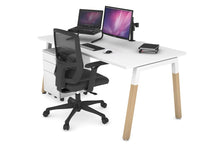  - Quadro A Leg Office Desk - Wood Leg Cross Beam [1600L x 800W with Cable Scallop] - 1