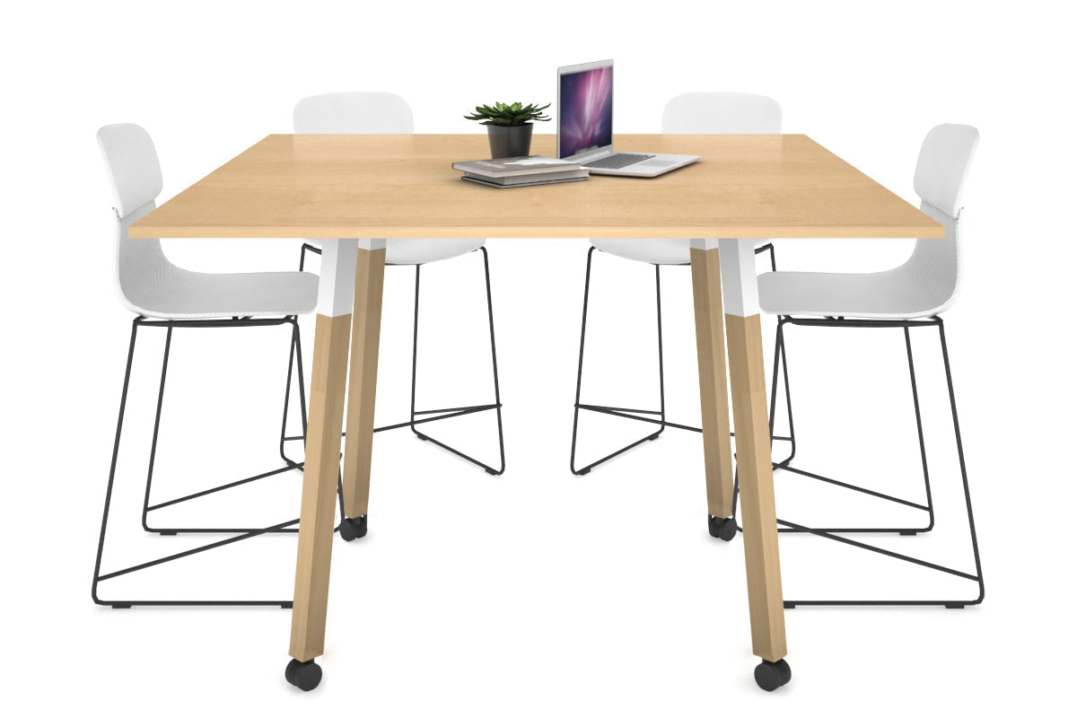Quadro Counter Wood Single Leg Square Table [1200L x 1200W] Jasonl white bracket maple wheels