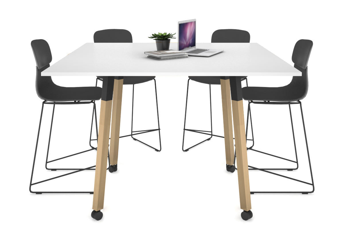 Quadro Counter Wood Single Leg Square Table [1200L x 1200W] Jasonl black bracket white wheels