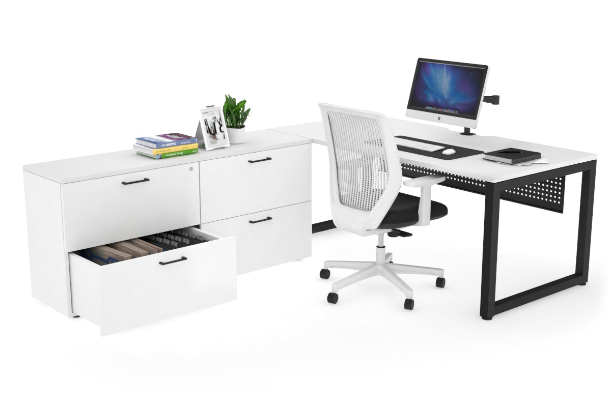 Quadro Loop Executive Setting - Black Frame [1600L x 800W with Cable Scallop] Jasonl white black modesty 4 drawer lateral filing cabinet