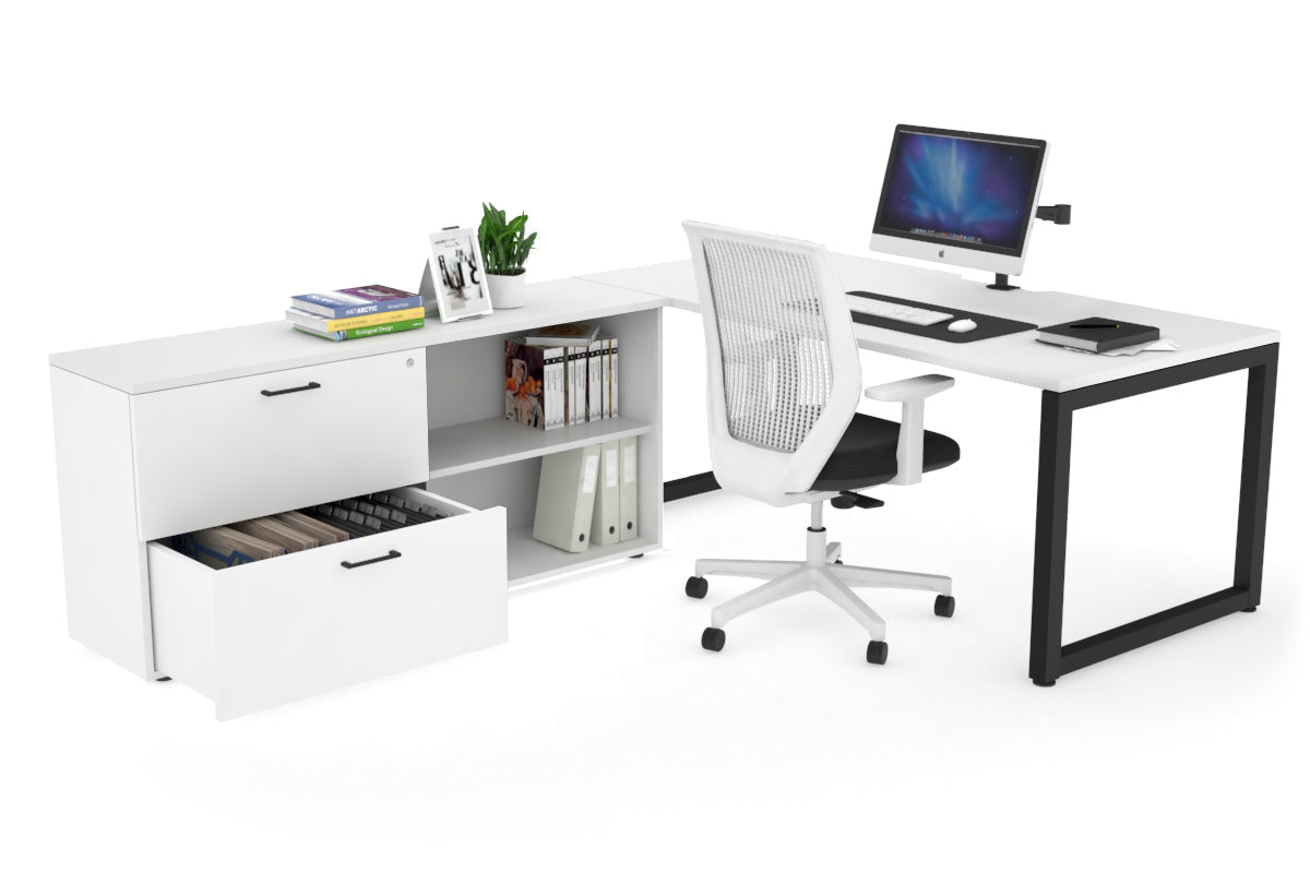 Quadro Loop Executive Setting - Black Frame [1600L x 800W with Cable Scallop] Jasonl white none 2 drawer open filing cabinet