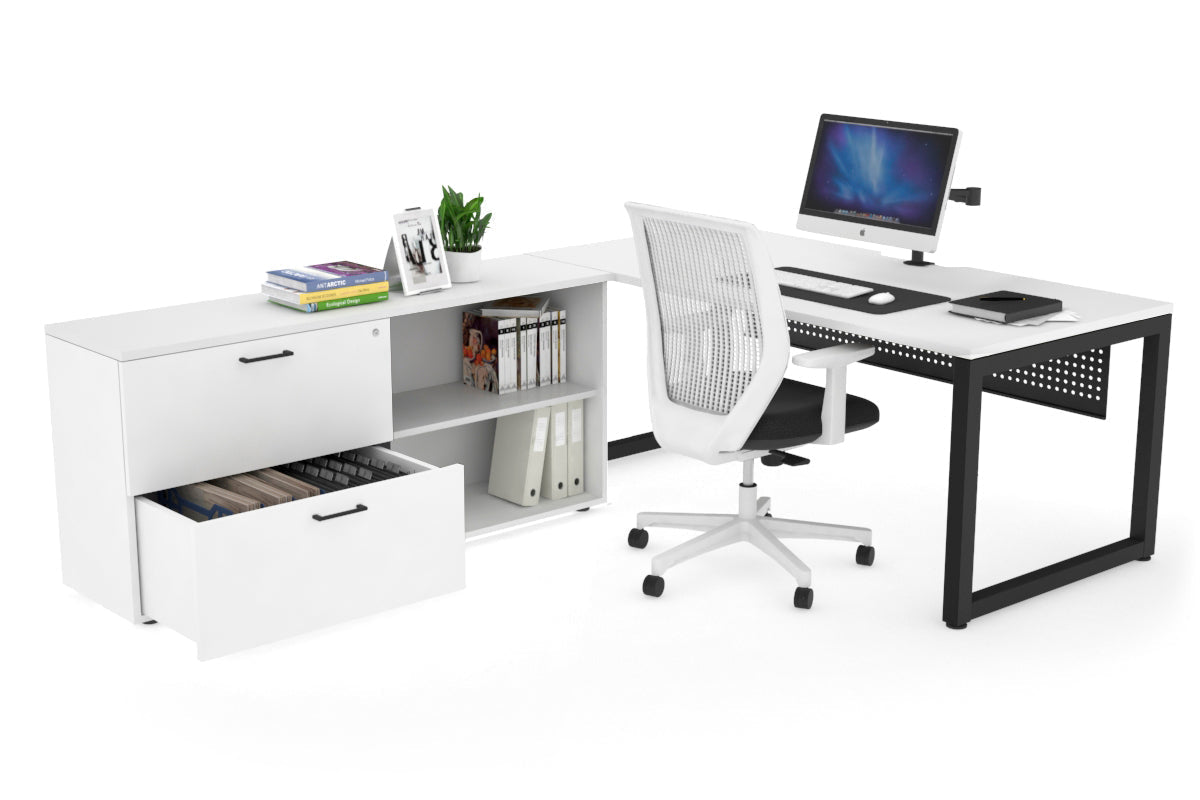 Quadro Loop Executive Setting - Black Frame [1600L x 800W with Cable Scallop] Jasonl white black modesty 2 drawer open filing cabinet